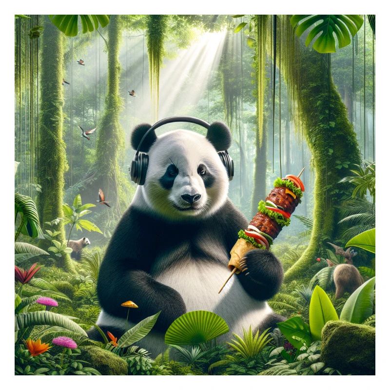 Pandabär mit Kopfhörer