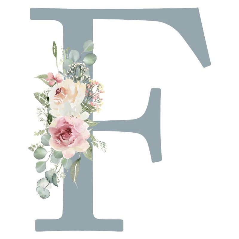 F| Monogram | Eucalyptus Pastel Flower Blue