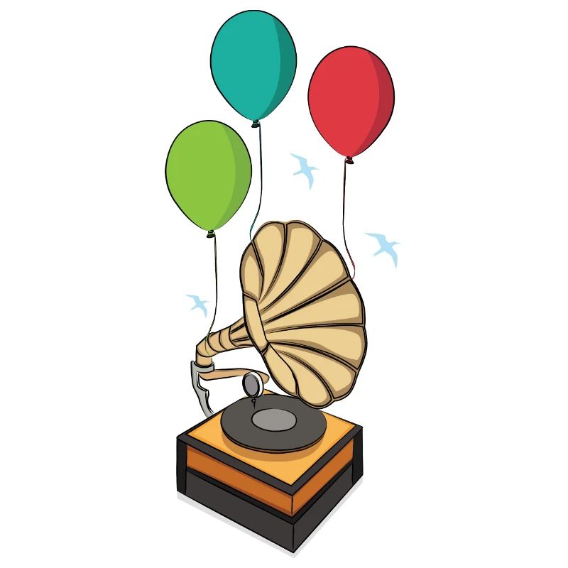 Grammophon mit Ballons