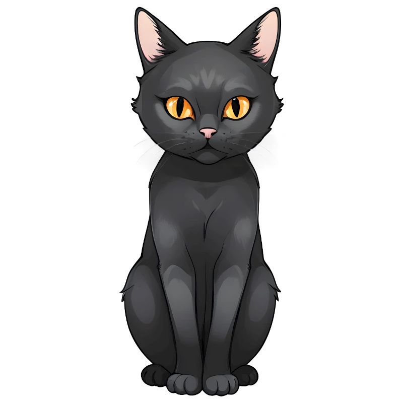 Chat noir mignon chat style bande dessinée