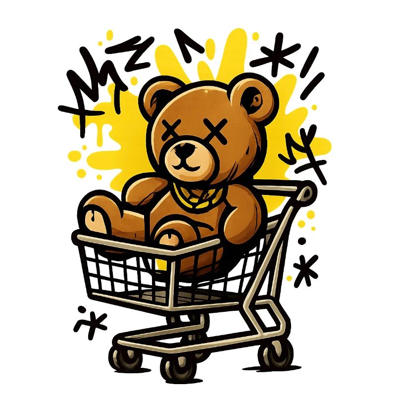 Pop-Art-Teddybär im Wagen
