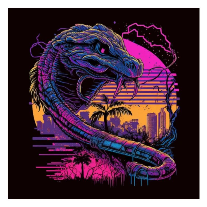 Camel with neon colors, synthwave / 80s