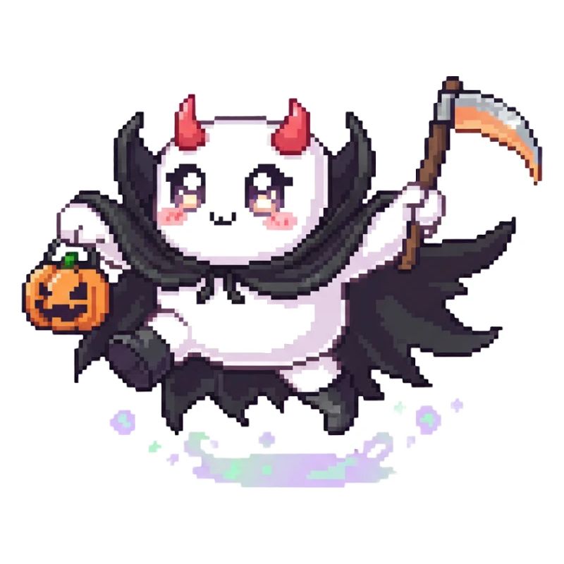 Pixel Halloween Demon with Jack-o-lantern