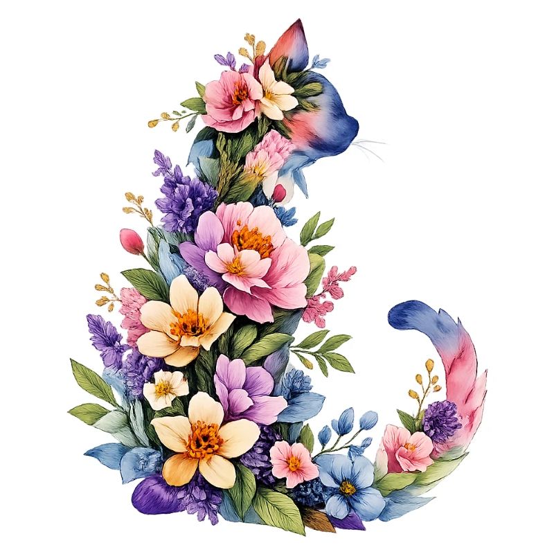 Katze Aquarell Blumen