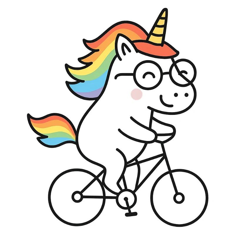 Regenbogen-Einhorn auf Fahrrad