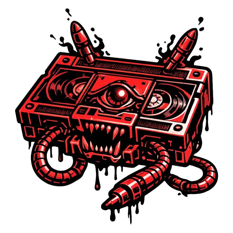 Roter Dämonenroboter mit Kabelhänden