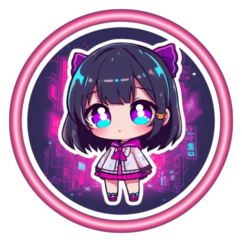 Neon-Chibi in Cyberstadt