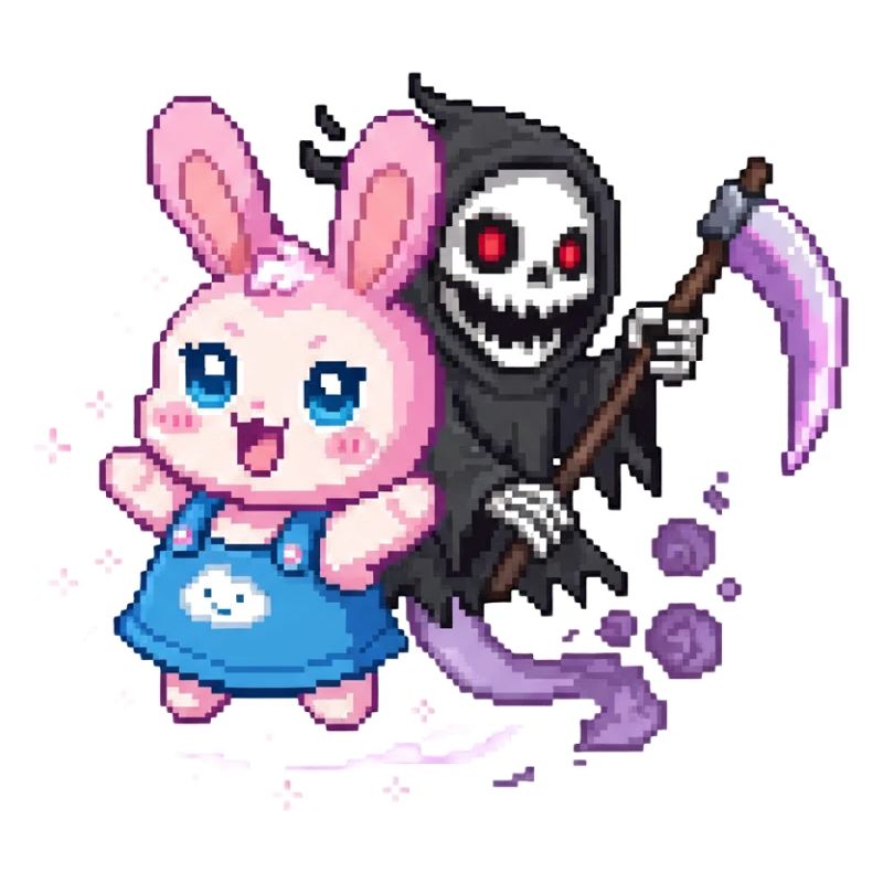  Pastel Goth Hase trifft Sensenmann Pixel Art