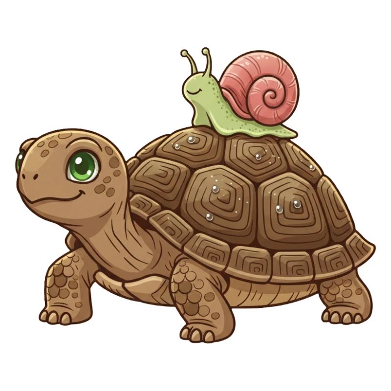 schnecke-reitet-schildkroete-team-langsam-lusti