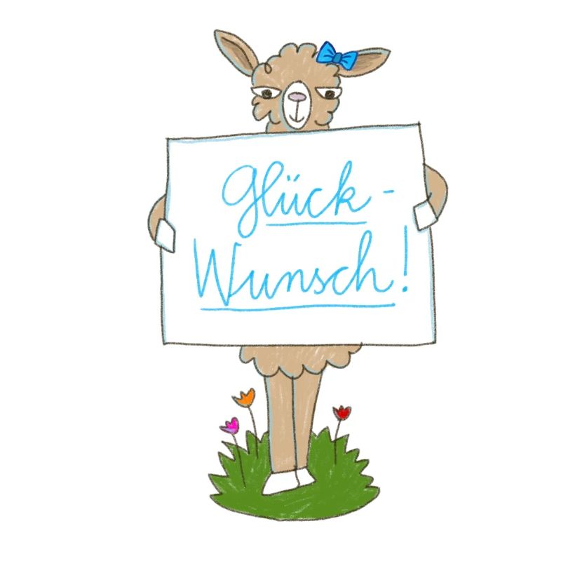 Lama mit Glückwunsch Schild