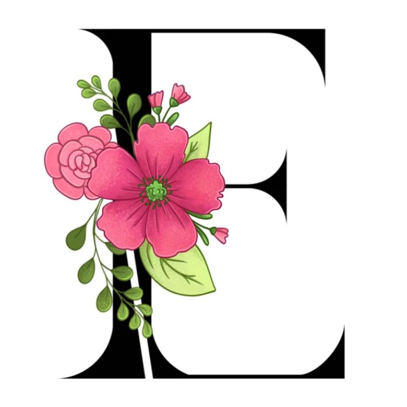 Eleganter Buchstabe 'E' mit Blumen