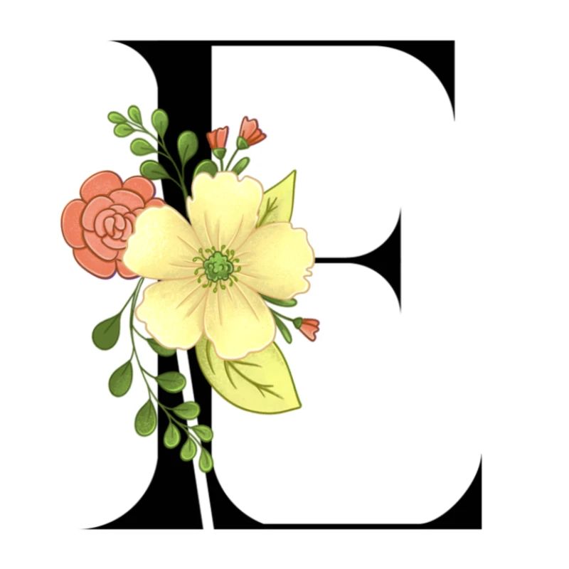 Eleganter Buchstabe 'E' mit Blumen