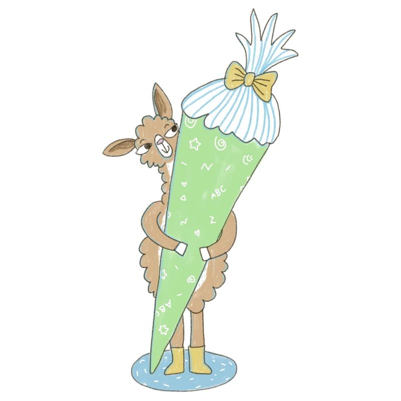 Lama mit großer Schultüte