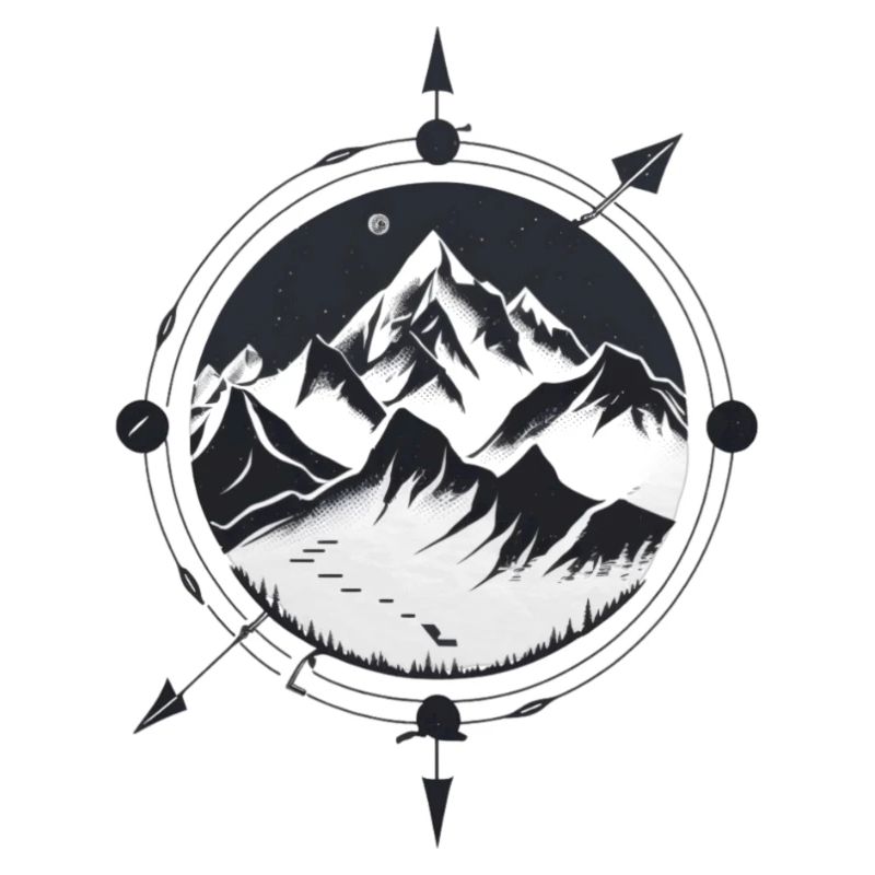 Compass with mountains for hiking
