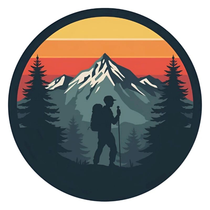 Adventurous hiker at sunset