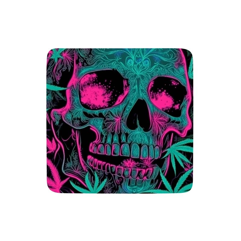 Neon Skull with Cannabis Leaf Pattern