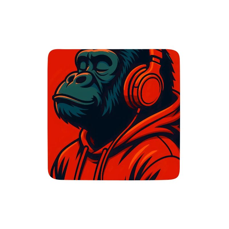 Gorilla im Kapuzenpullover mit Kopfhörern