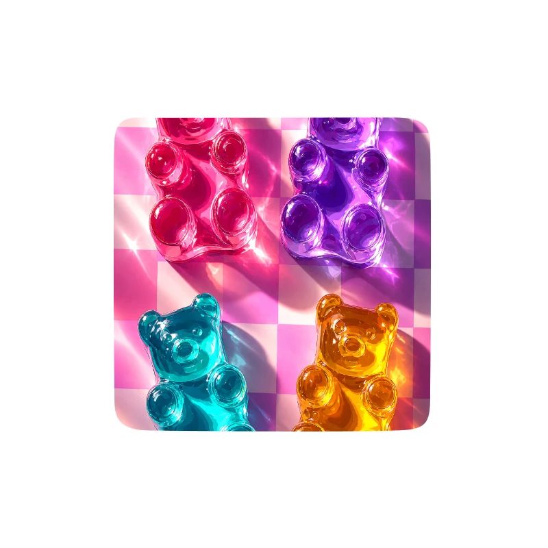Neon Gummy Bears on Checkerboard