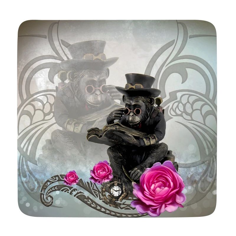 Lustiger Steampunk-Affe liest ein Buch