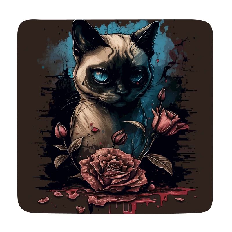 Siamese cat with red rose