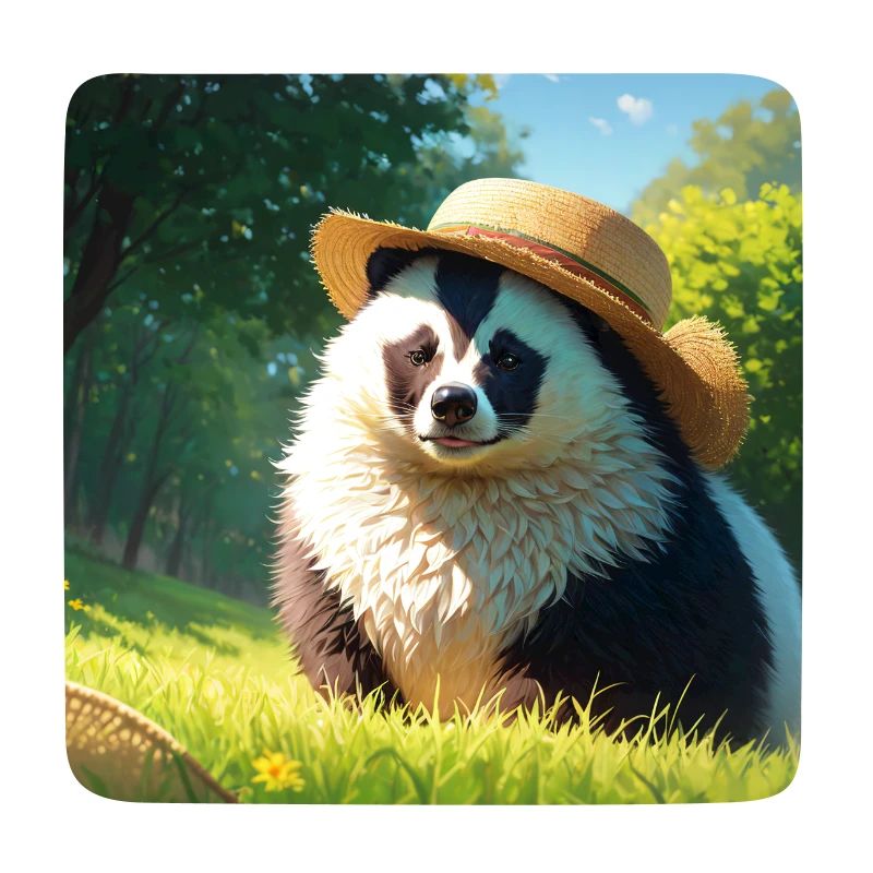 Cute Badger Artwork with Straw Hat Badgers Meadow