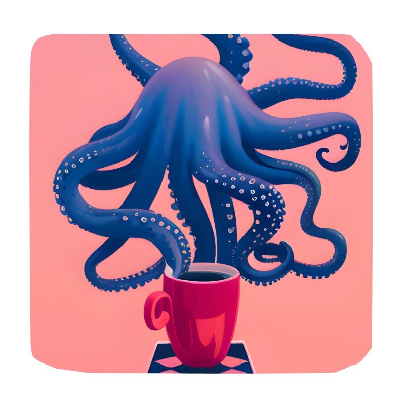 Blauer Oktopus mit Kaffee