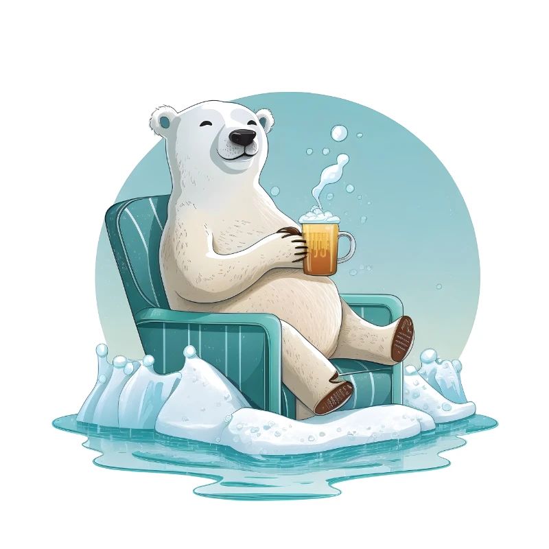 Entspannter Eisbär mit einem Kaffee