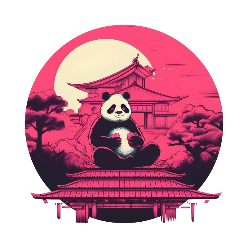 Synthwave eating Panda Japan Sunset
