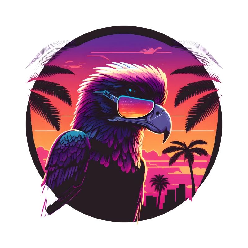 Synthwave eagle wearing sunglasses