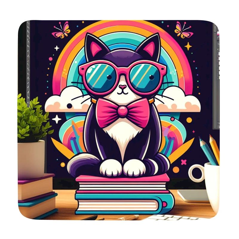 Chat studieux à lunettes