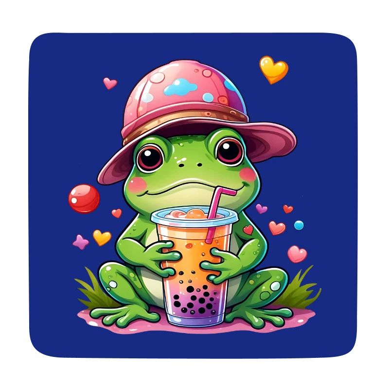 Süßer Frosch mit Basecap trinkt Limonade