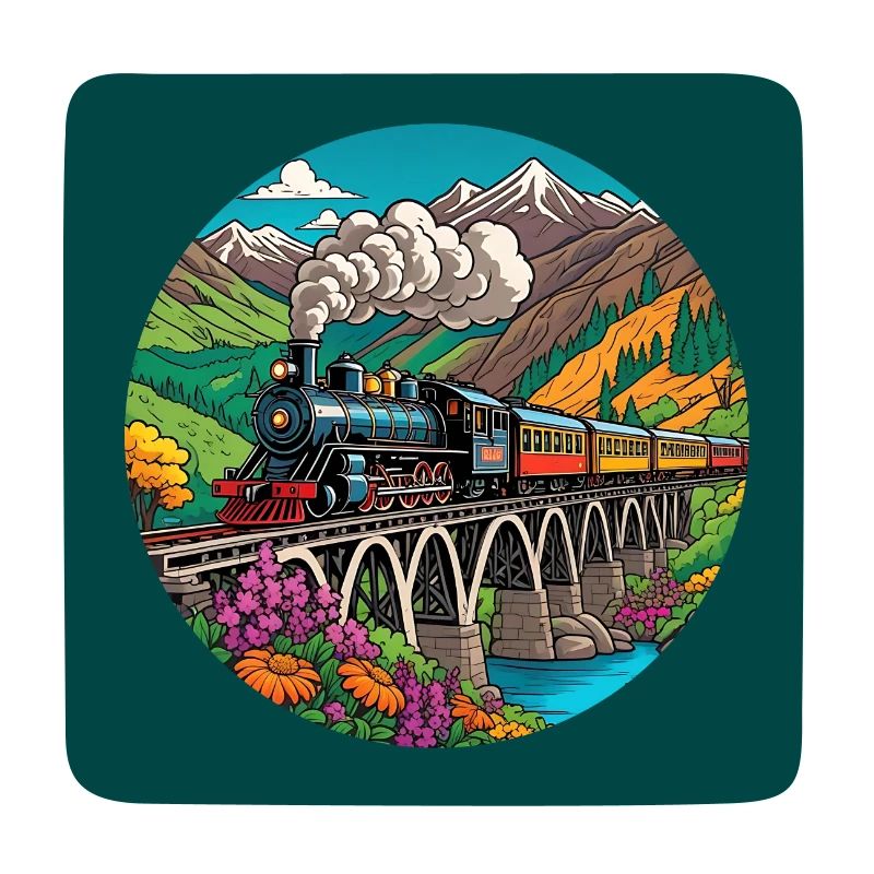 Bunter nostalgischer Eisenbahnzug mit Dampflok