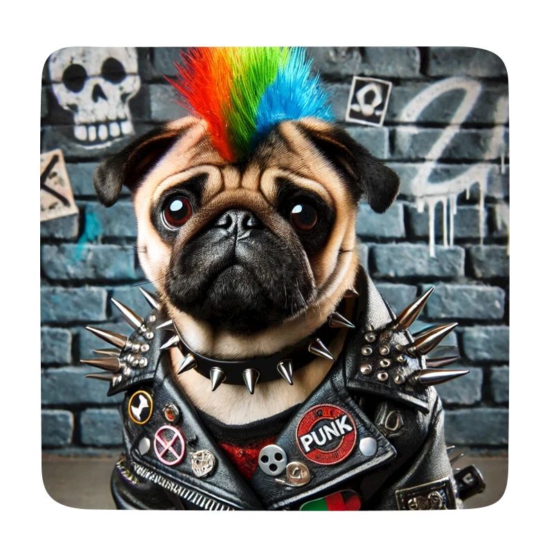 Punk Mops mit Regenbogenmähne