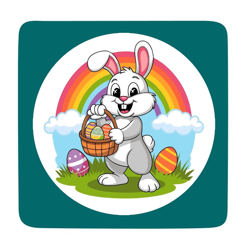 Funny Easter bunny with colorful eggs Easter eggs