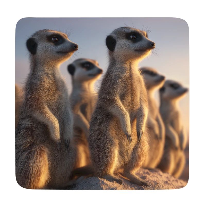 Wachsame Meerkatzen im Abendlicht Erdmännchen