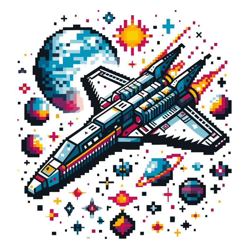 SPACESHIP, RETRO, JET, PIXEL, PLANET, SPACE, GALAXY