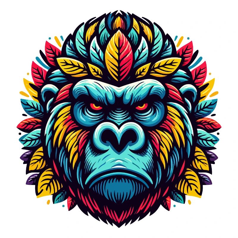 GORILLA AFFE TIER BUNT HERBST BLÄTTER ERNST WÜTEND
