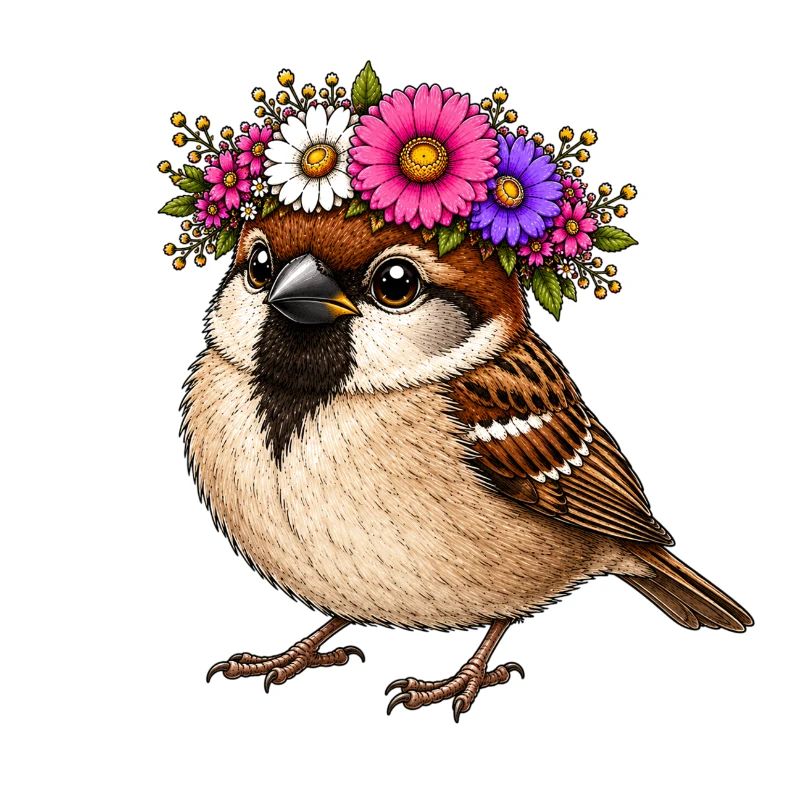 Oiseau décoré de fleurs