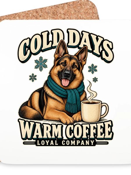 Schäferhund mit Kaffee – Kalte Tage Warmer Kaffee