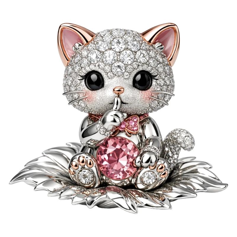 Diamantkatze mit rosa Edelstein