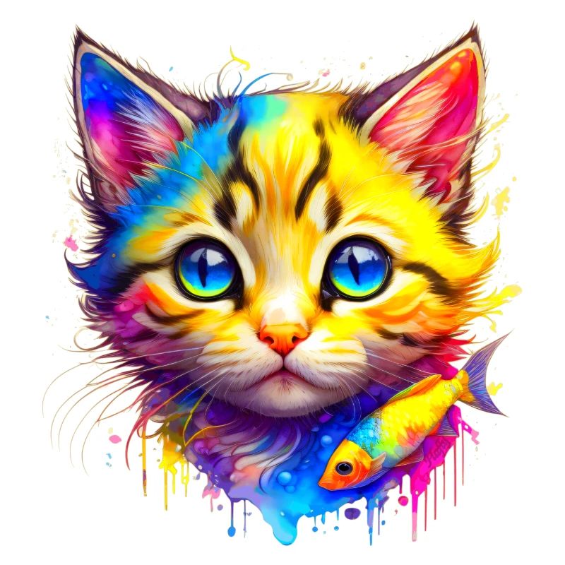 Rainbow Kitty with fish