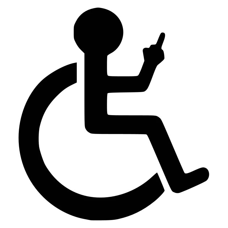 Rollstuhlfahrer mit Mittelfinger #