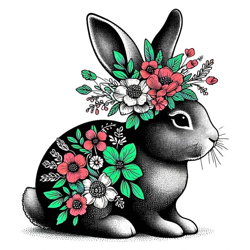 Rabbit with Flowers