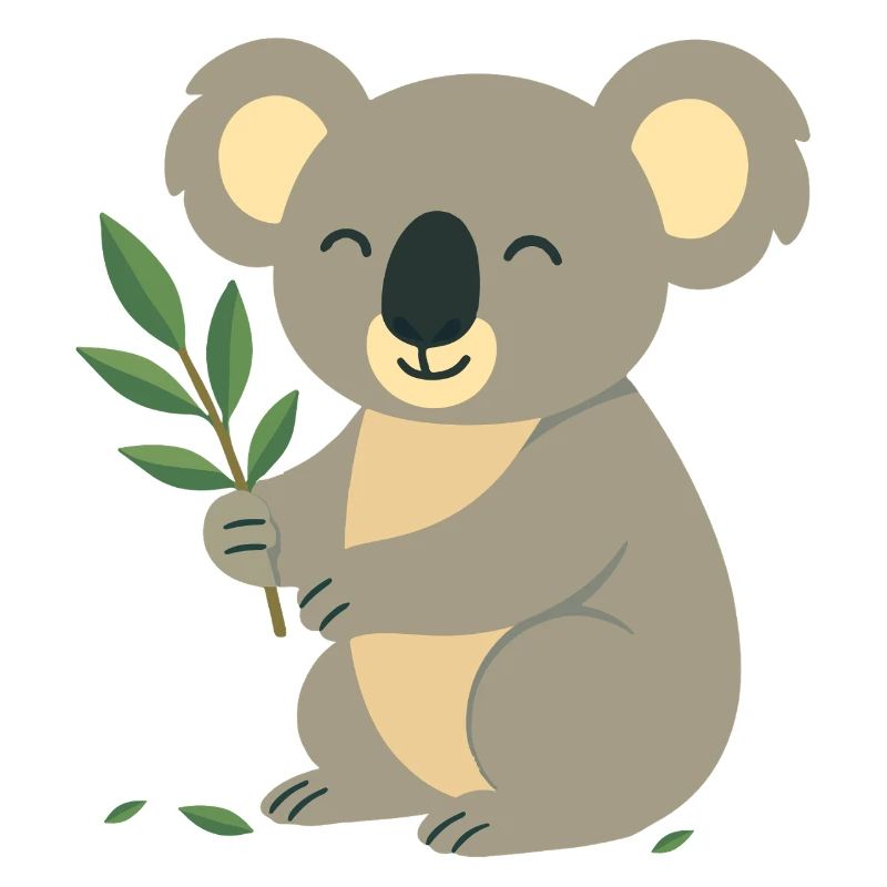 Smiling koala with eucalyptus