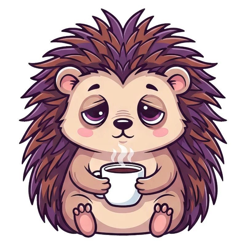 Cute Hedgehog Coffee Caffeine Cartoon Office Worker