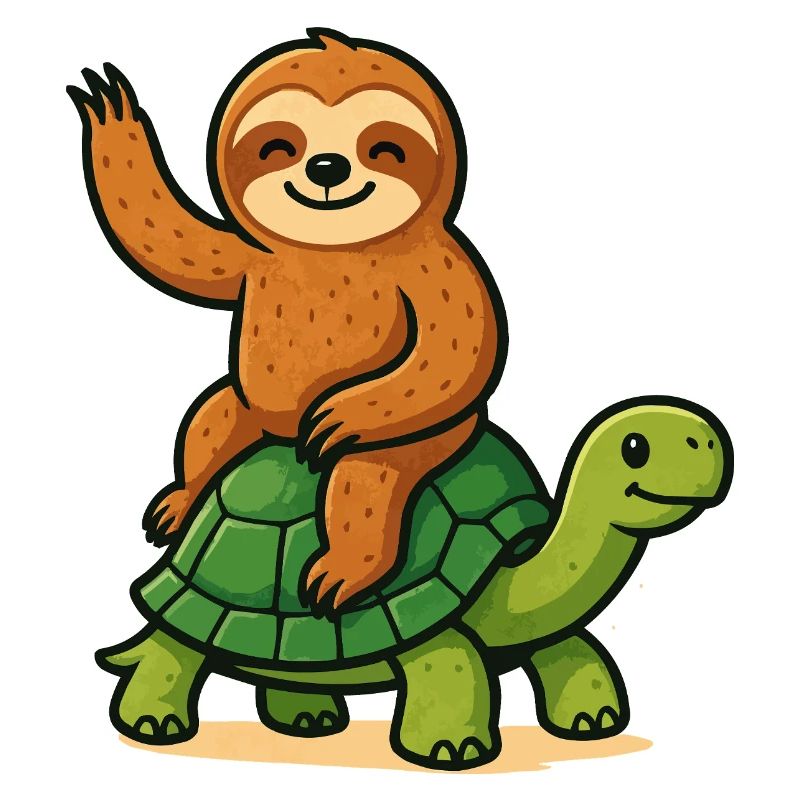 Funny sloth on turtle