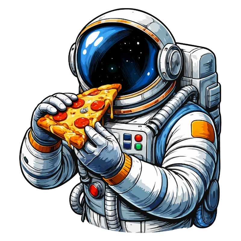 Astronaut beim Pizza essen