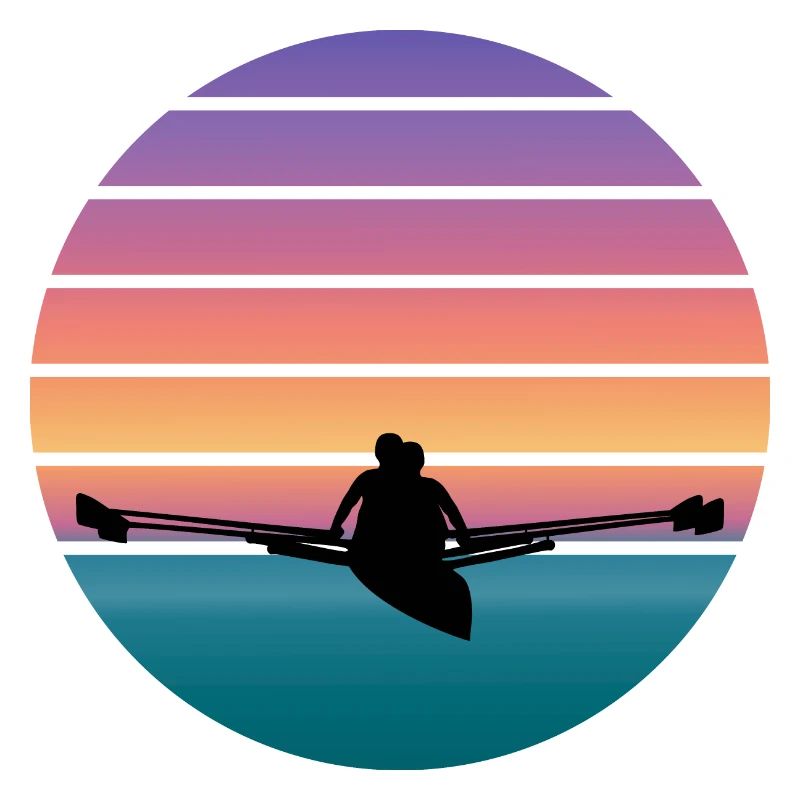 Aviron, rameurs avec l’eau et coucher de soleil