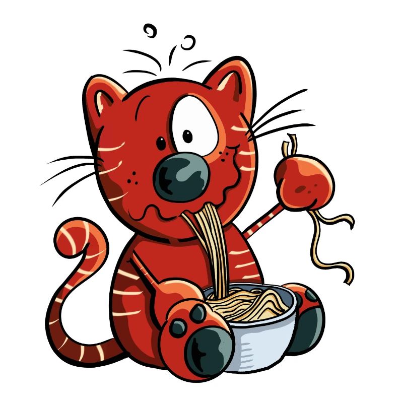 Katze genießt Spaghetti