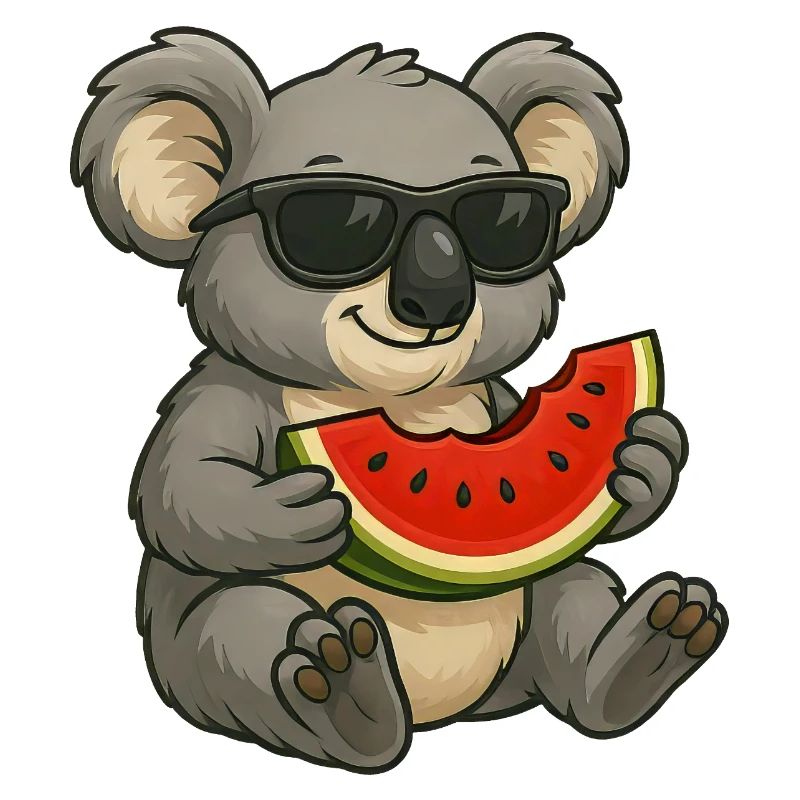 Mignon Koala avec Dessin animé d’été pastèque